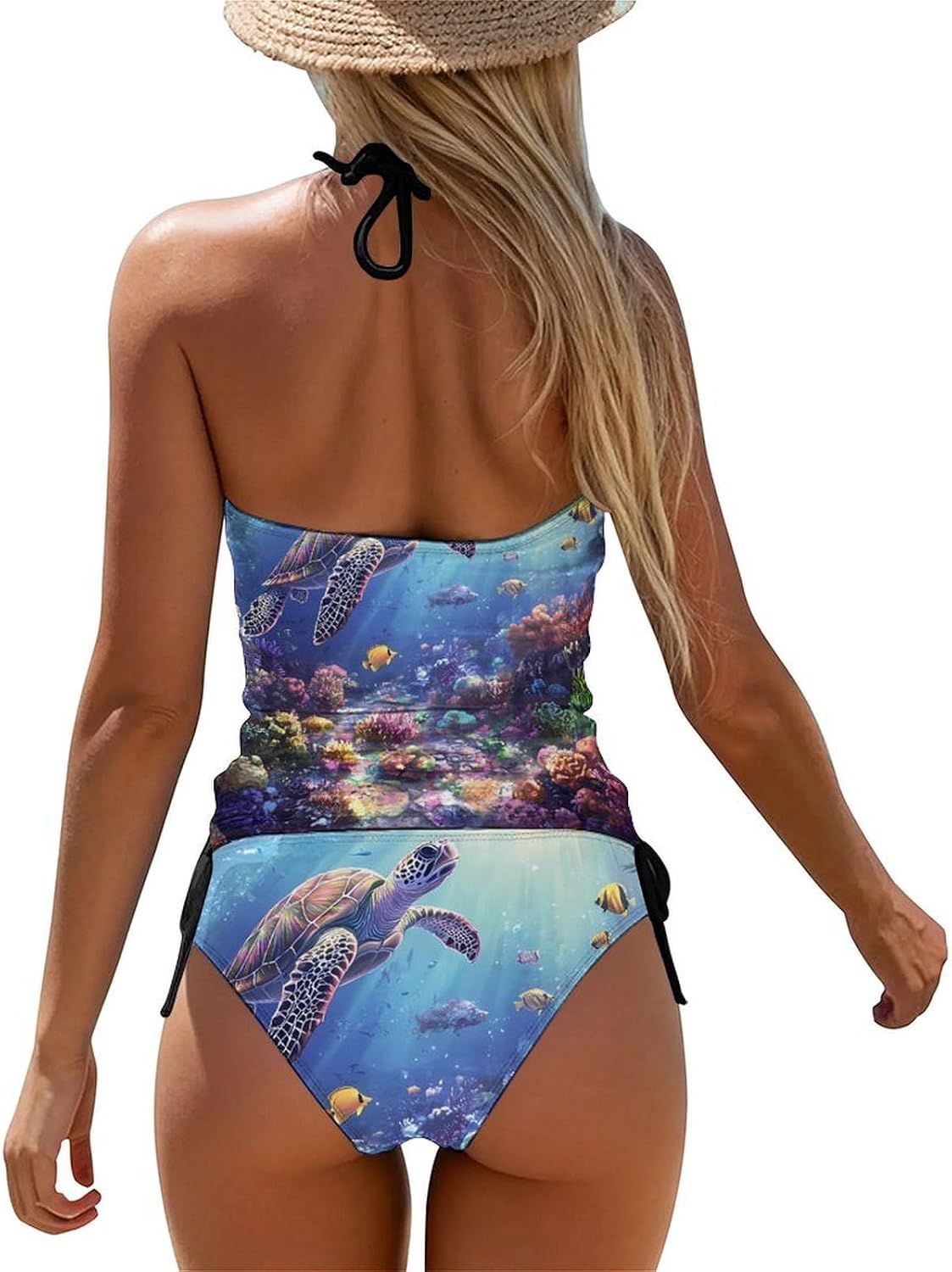 Sea Turtles Tropical Fish Corals Ocean Women Tankini 2 Piece Swim Bathing Suits