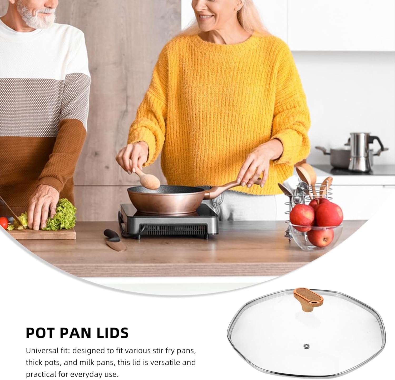 BESTOYARD Universal Tempered Glass Lid for Wok and Cookware 32cm Octagonal Dome Cover Non-Stick Frying Pan Lid Compatible Cooktops for Cooking and Stir Frying