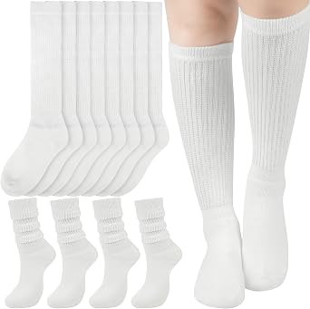 Slouchy Boot Socks for Women, Soft Knit Scrunch Knee High Long Socks 4 Pairs 6-12