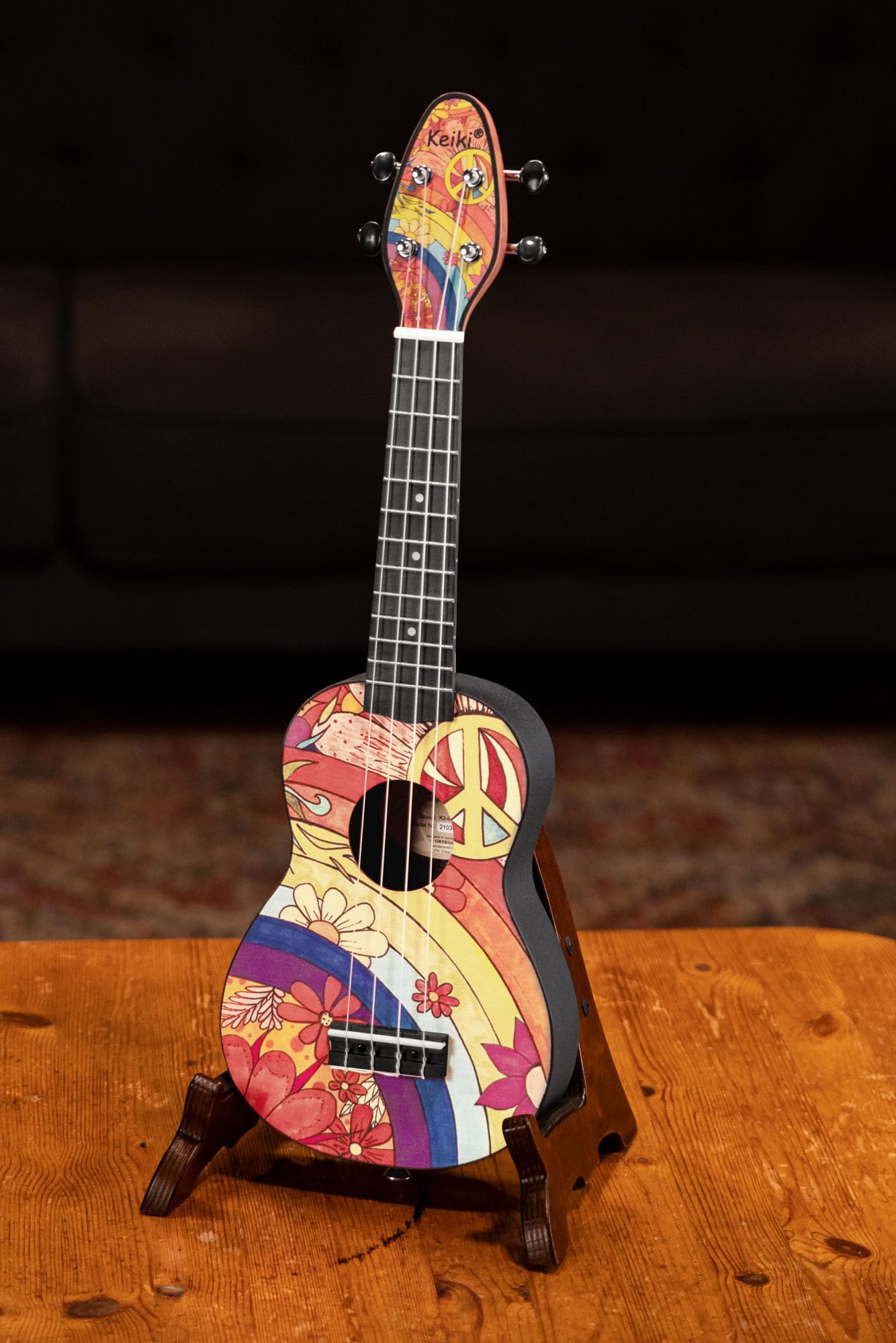 Ortega Guitars Ukulele Soprano Mancino – Acustico – Keiki K2 Series – Accessori Inclusi – Agathis / ABS, Peace ‘68 (K2-68-L)