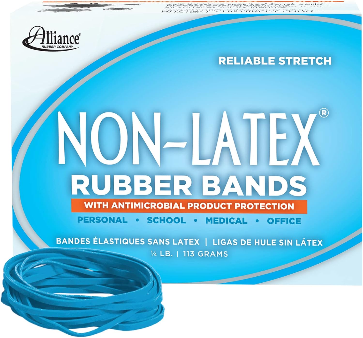 Alliance Antimicrobial Rubber Bands, Size 33, 31/2 x 1/8 Inches, Cyan
