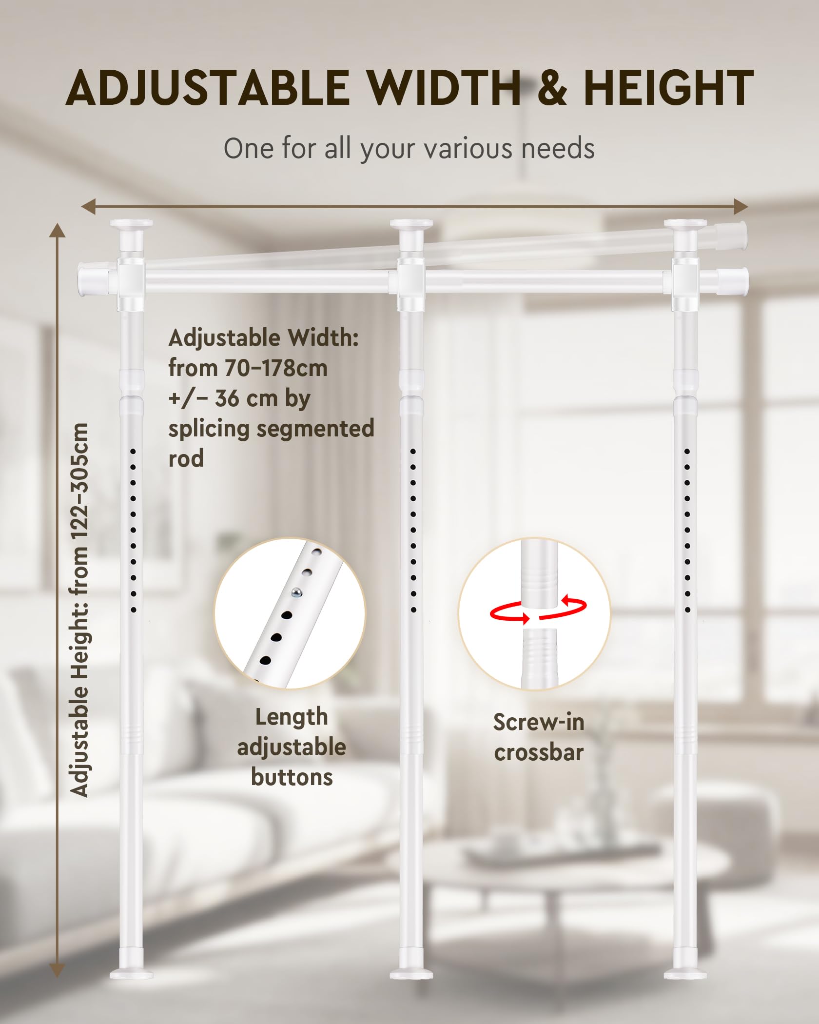 FoundGo Tringle Rideau sans Percage [L280 cm x H317 cm] Paravent Intérieur, Cloison Amovible sans Percage Extensible Séparation de Pièce, pour Salon et Chambre, avec Notice d'Installation en Français