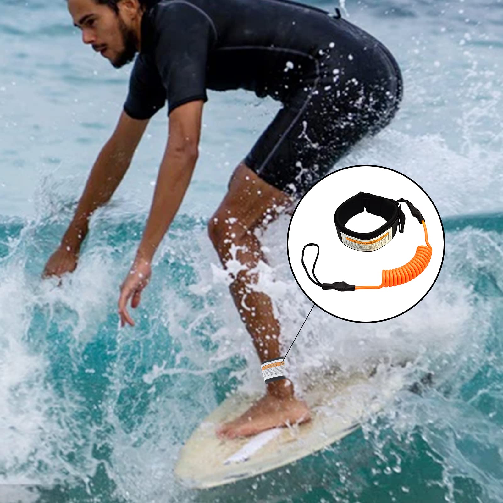 Guinzaglio Da Surf E SUP - Leash Arrotolabile Per Tavola E Pagaia, Con Cinturino Regolabile - Foto 9