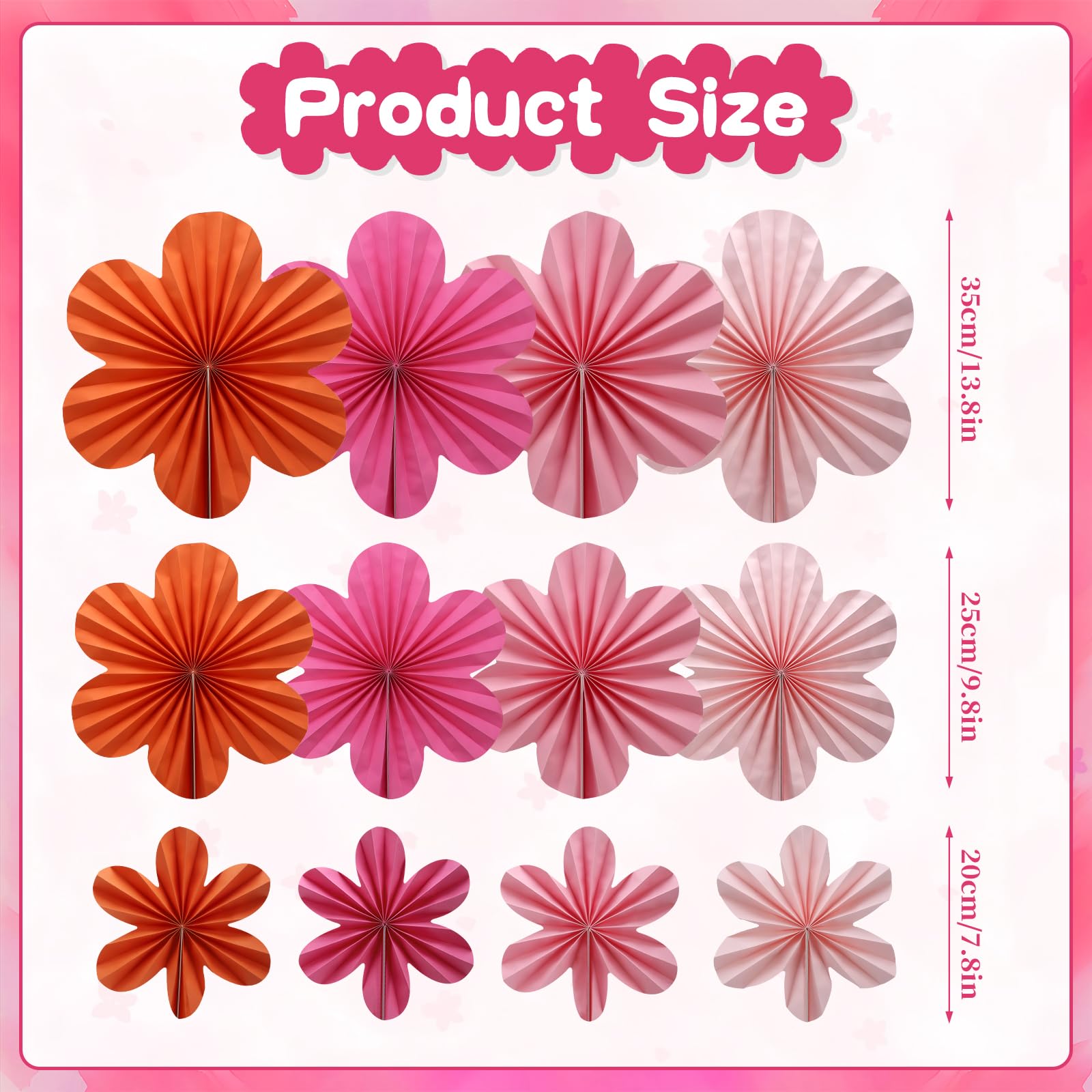BestoFun 12 PCS Paper Flowers Fans Pink and Orange Party Decorations Paper Flowers Decorations for Wall Girl Groovy Birthday Baby Shower Wedding Bachelorette Room Hanging Dcor - Image 4