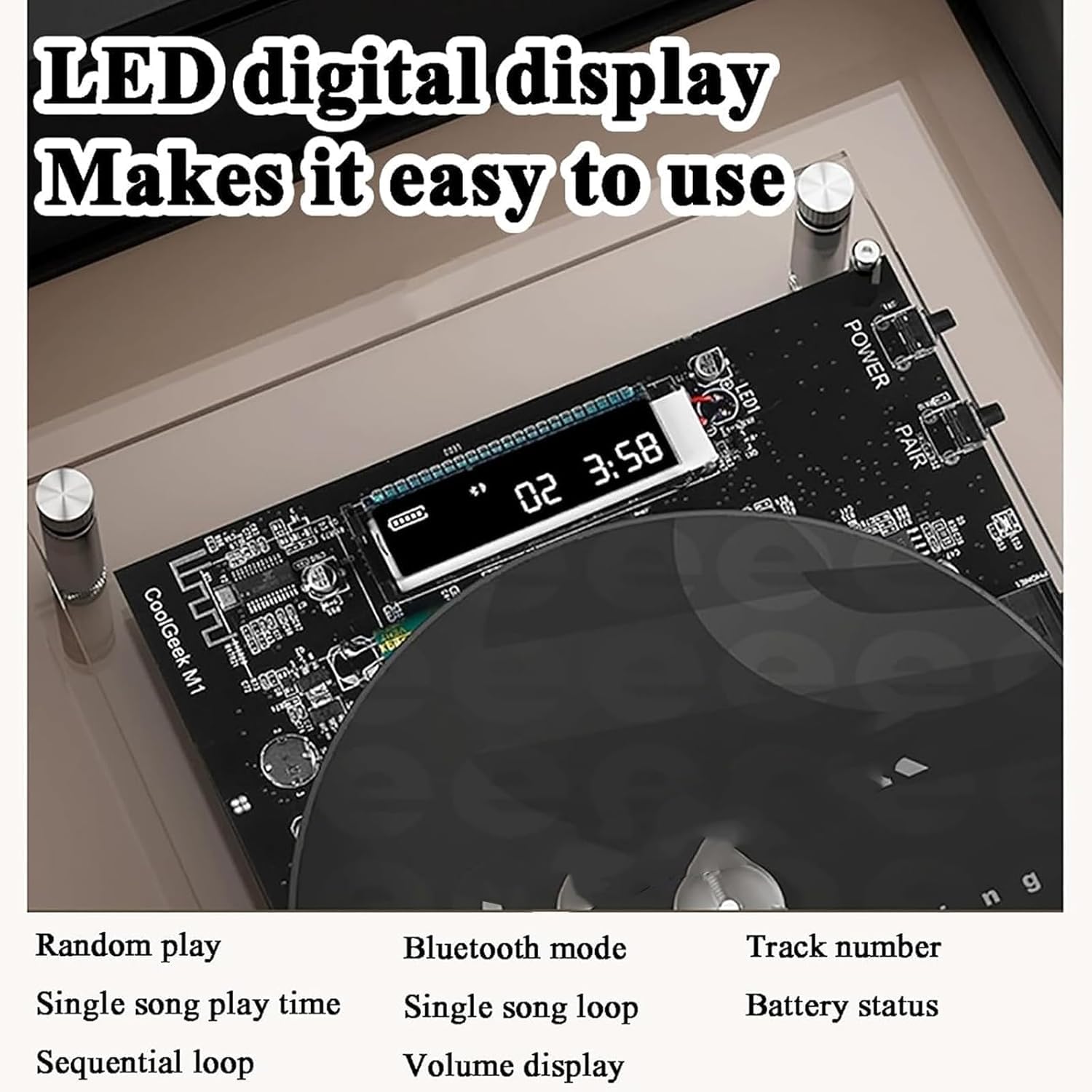 Lettore CD Music Frame con telecomando, Bluetooth 5.0/uscita AUX da 3,5 mm, schermo digitale a LED, qualità audio senza perdita per casa, galleria, ufficio