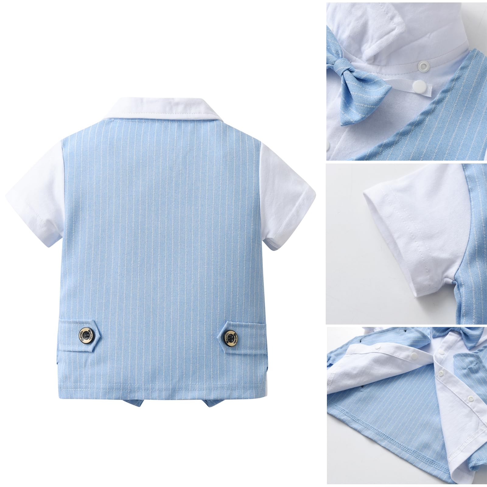 Completo Elegante Bambino Estivi Cerimonia Nozze Abbigliamento, Camicie + Papillon + Gilet + Pantaloncini, 4 Pezzi