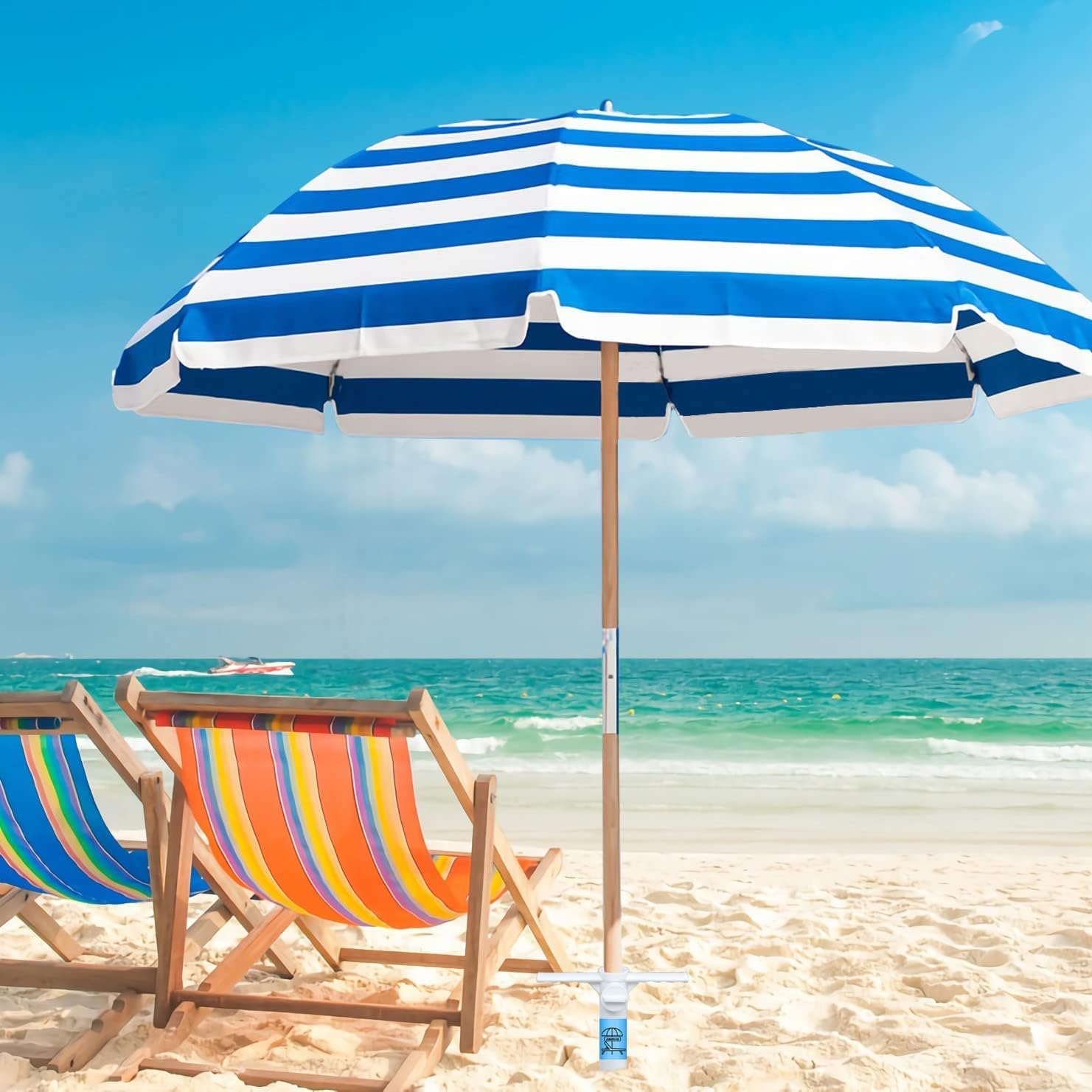 AMMSUN Parasol plażowy, kotwica piaskowa, wytrzymała podstawa parasoli zewnętrznych z 5 śrubami spiralnymi, uniwersalny, jeden rozmiar, pasuje do większości parasoli plażowych, bezpieczny uchwyt na