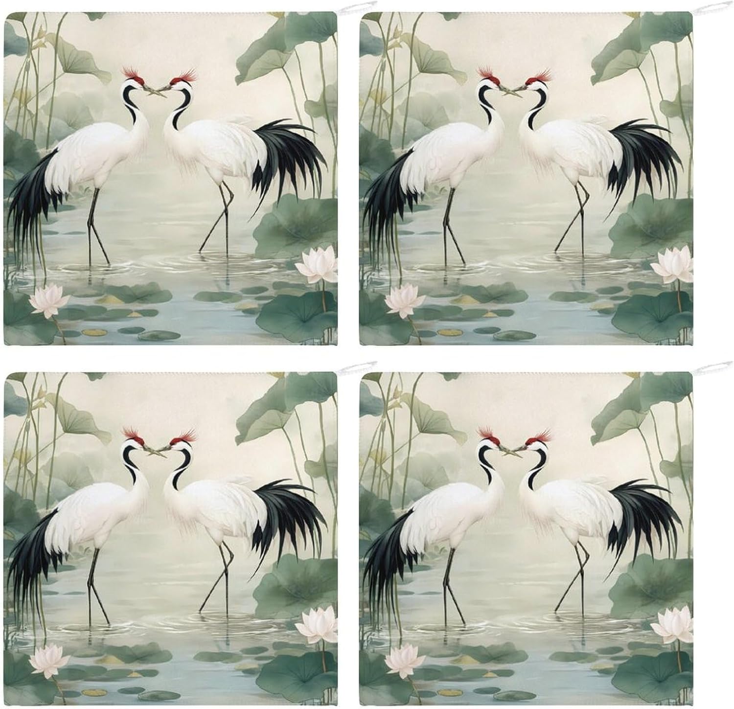 White Crane Jungle Animals Towel Hand Towels Decorative Towel for Bathroom Kitchen Shower Gym 4PCS