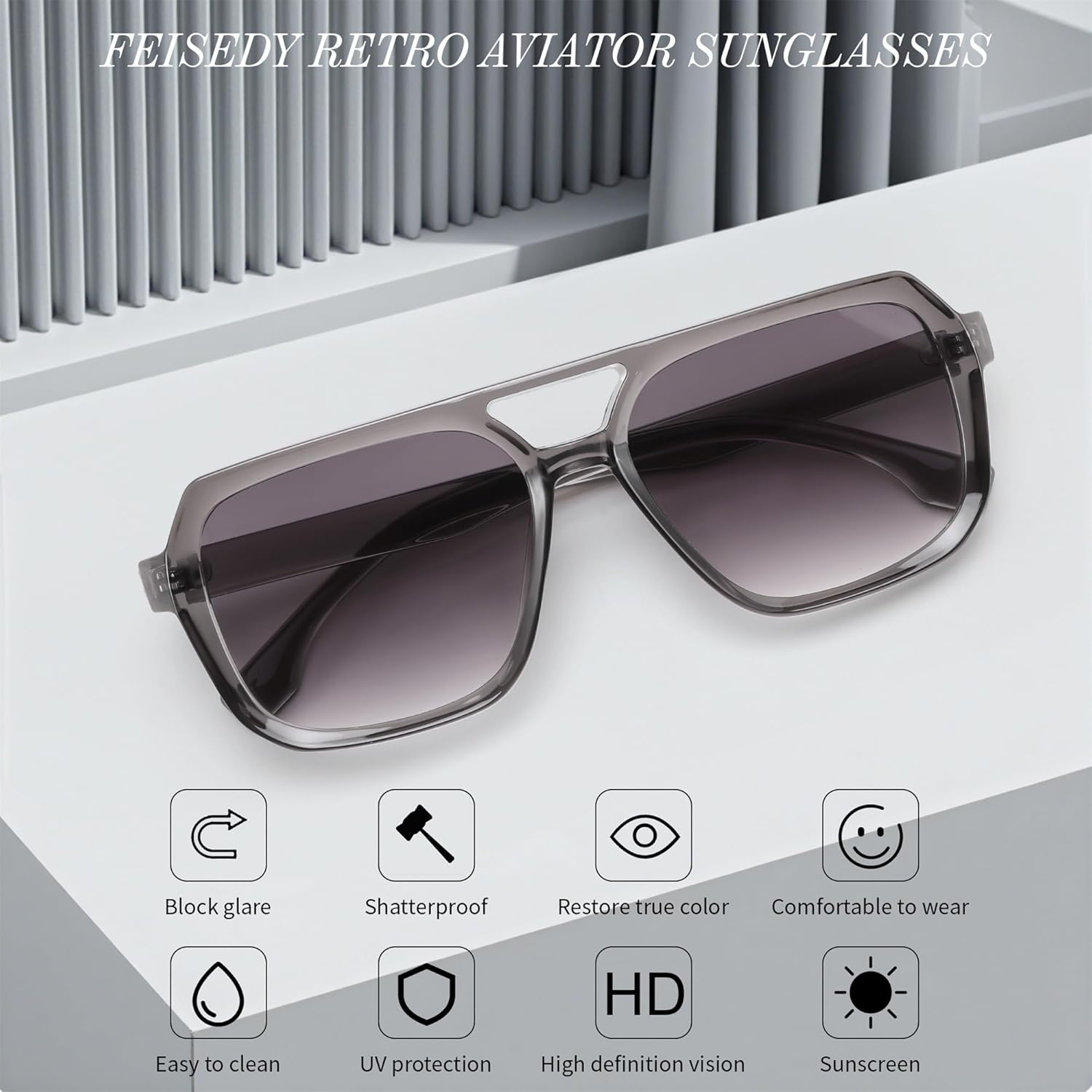 FEISEDY Retro 70s Aviator Sunglasses for Women Men, Oversized Vintage Square Shades, UV400 Sun Glasses B0267 - Image 5
