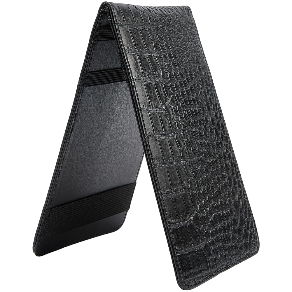 CALFOVERA PU Leather Golf Scorecard Holder Black Crocodile Embossed Yardage Book Cover Waterproof Leather Golf Stat Tracker Sheet Notebook Back Pocket for Golfers Men Statistic and Score