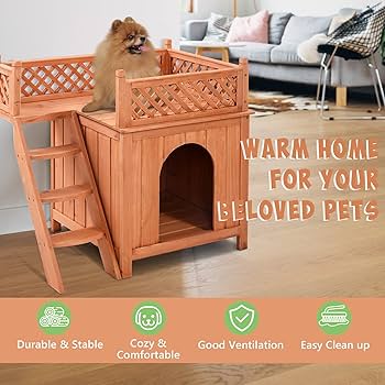 Amazon | PETSITE 小型犬小屋 室内 木製子犬シェルター 階段
