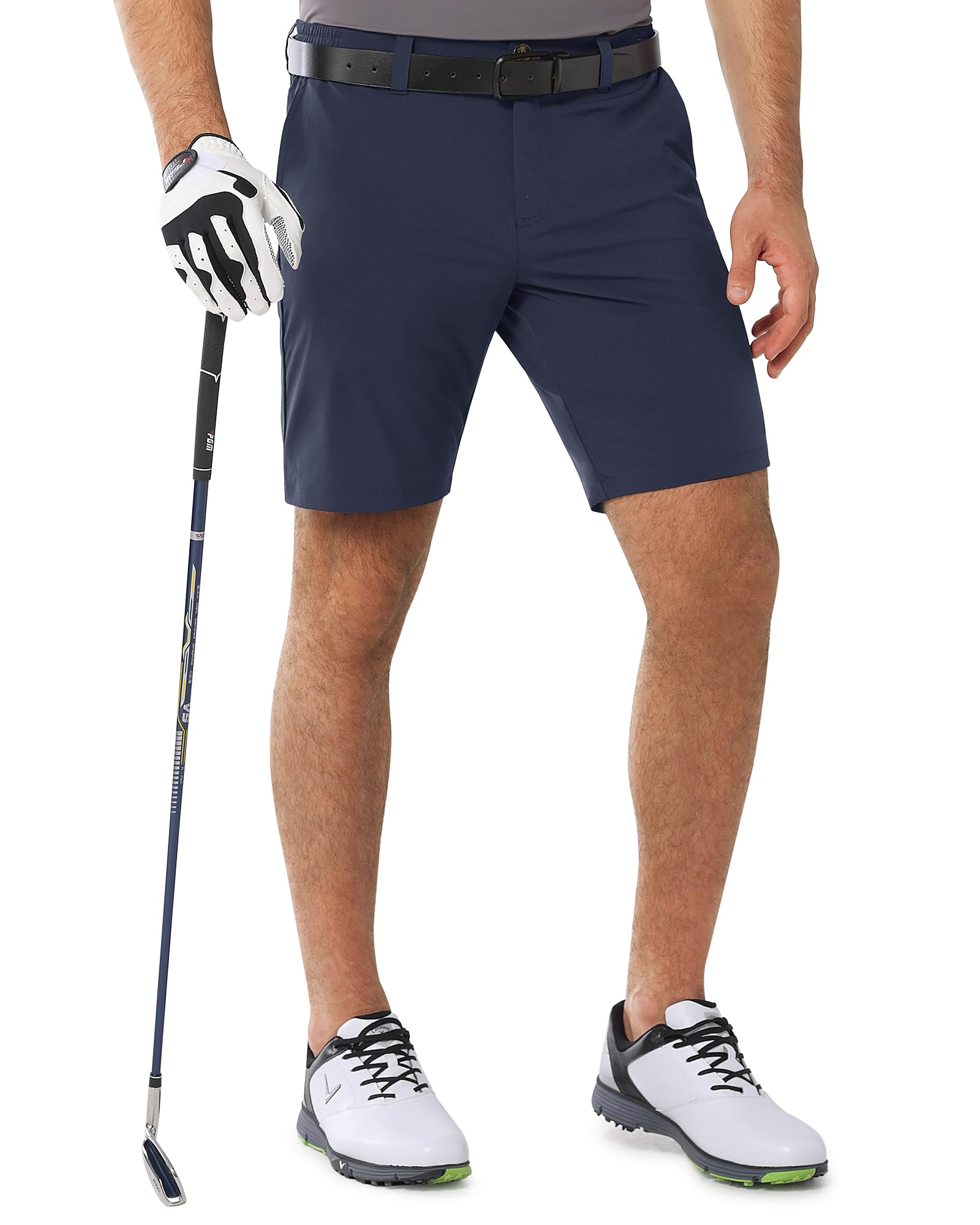 Outdoor Ventures Męskie szorty golfowe UPF 50+, elastyczne spodenki golfowe, lekkie, szybkoschnące, 20 cm, krótkie spodnie golfowe z 3 uchwytami na herbatę i kieszeniami do gry w golfa