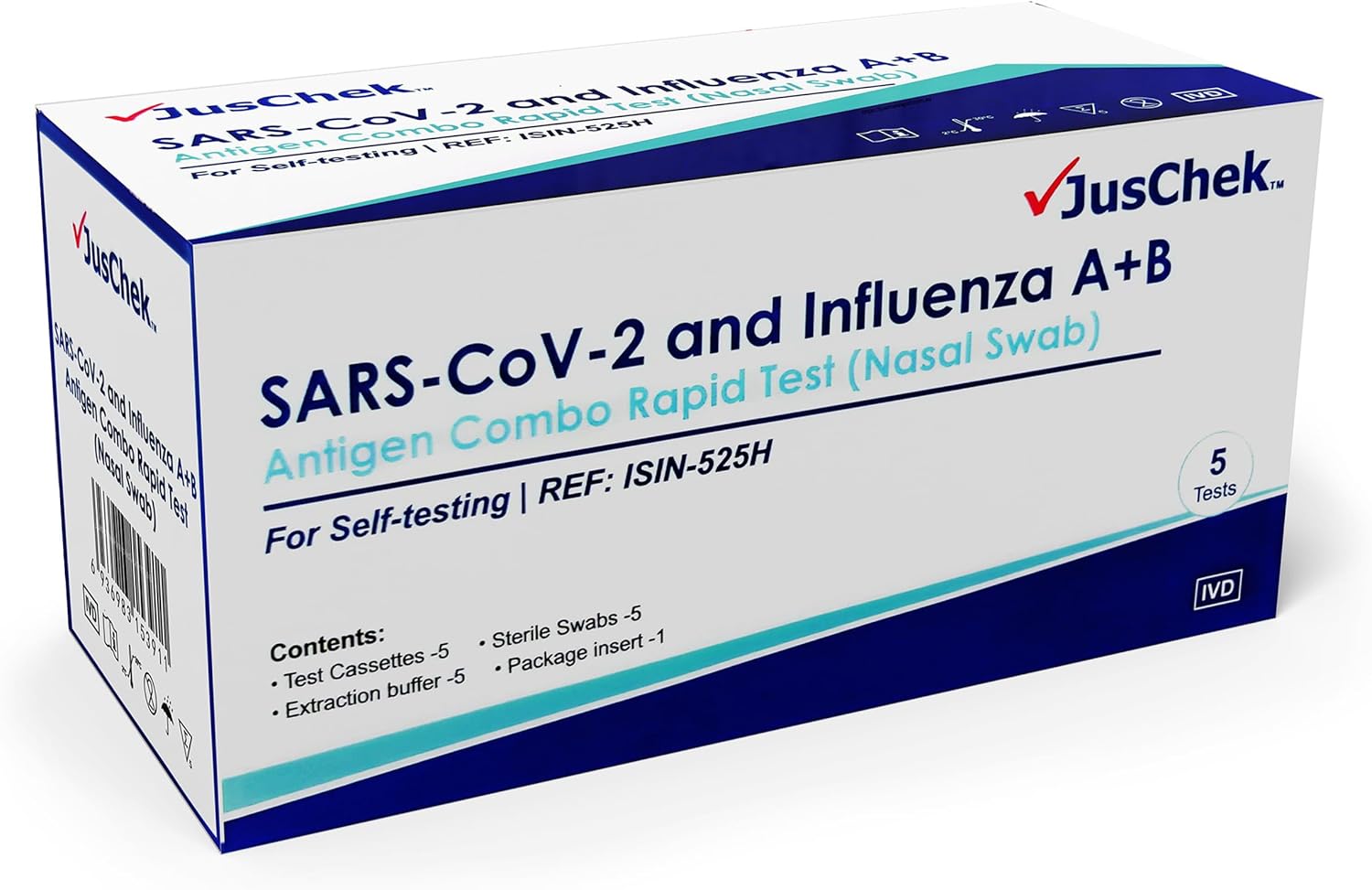 JusChek 3in1 Combo Test 5 PACK, Influenza Flu A+B and COVID19 Rapid
