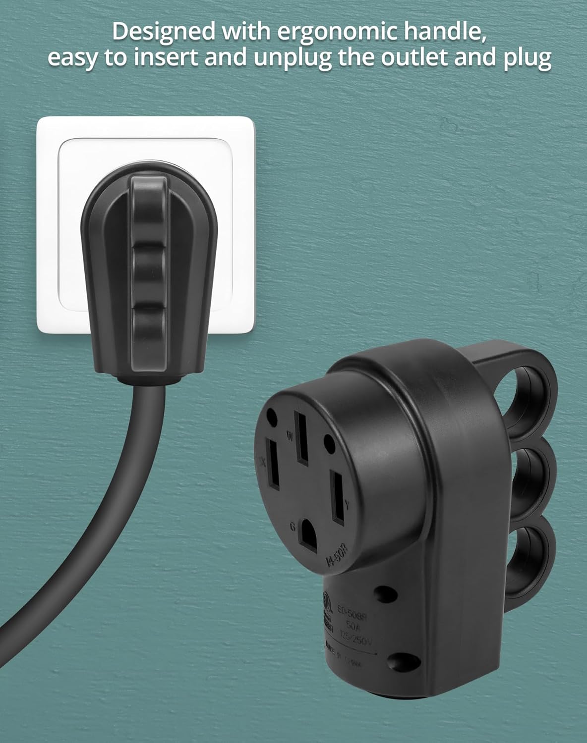 QWORK 50 Amp Female RV Plug, 2 Pack Black 6-50R Receptacle NEMA 14-50 Plug for RV, Caravan, Camper