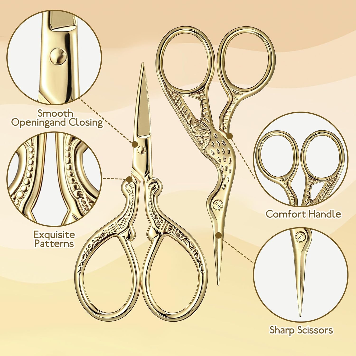 12 Pcs Embroidery Scissors Stainless Steel Sharp Stork Scissors with Leather Cover Vintage Small Sewing Crochet Shears 3.6 Inch for Crafting Artwork Needlepoint Threading DIY Tool Gold Silver