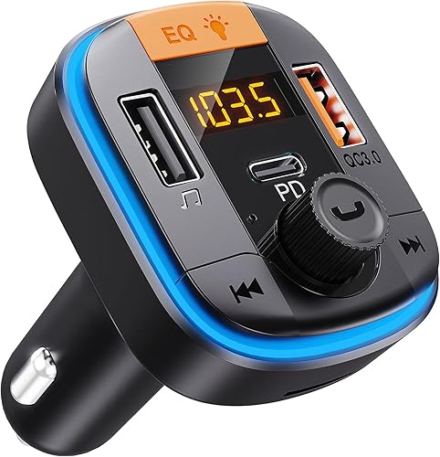 Transmisor FM Bluetooth Bluetooth para automóvil - Adaptador BAISHUN Bluetooth 5.0 PD20W+QC3.0 encendedor de cigarrillos receptor de radio,