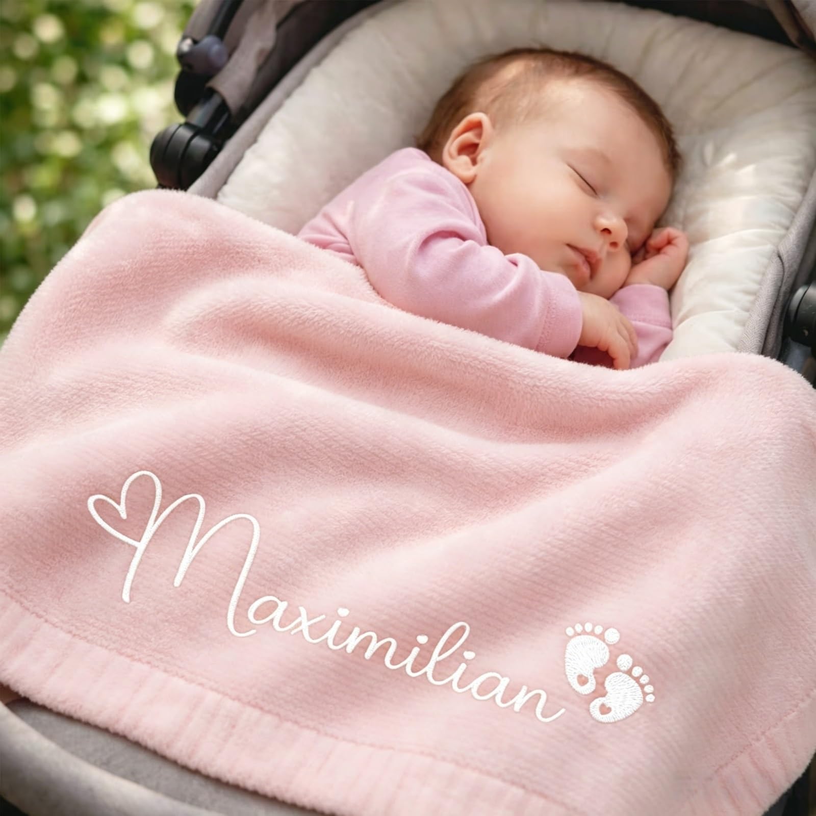 ZZTINGC Personalized Baby Blanket with Name and Icon, Cotton Knitted Blanket for Newborn, Custom Embroidered Gift for Toddler Stroller, Baby Shower(Light Pink)
