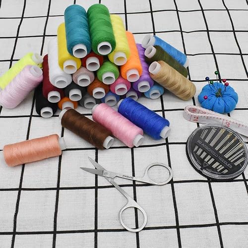 Miniatura 7 de Kits de hilos de coser de poliéster 30 carretes de 250 yardas por carrete para coser a máquina a mano (30 colores)