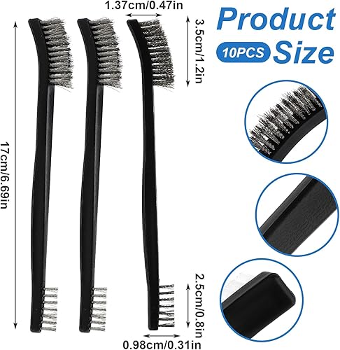 Miniatura 2 de TIESOME Juego de 10 cepillos de alambre de doble punta para limpieza, juego de cepillos de limpieza de pistola, cepillo de alambre pequeño para