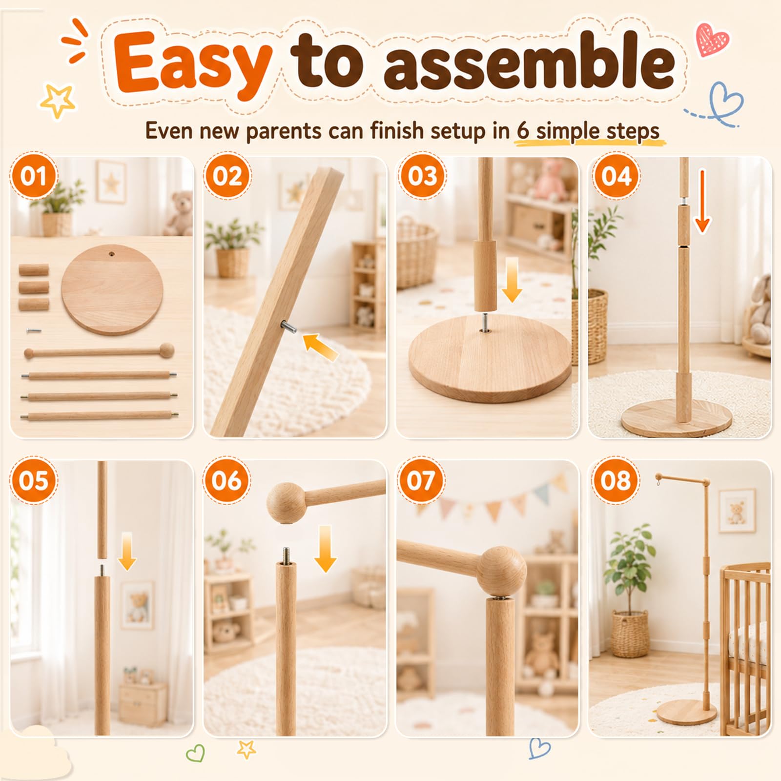 Supporto Mobile Bambino in Legno di Faggio, a Pavimento & 360° Rotante