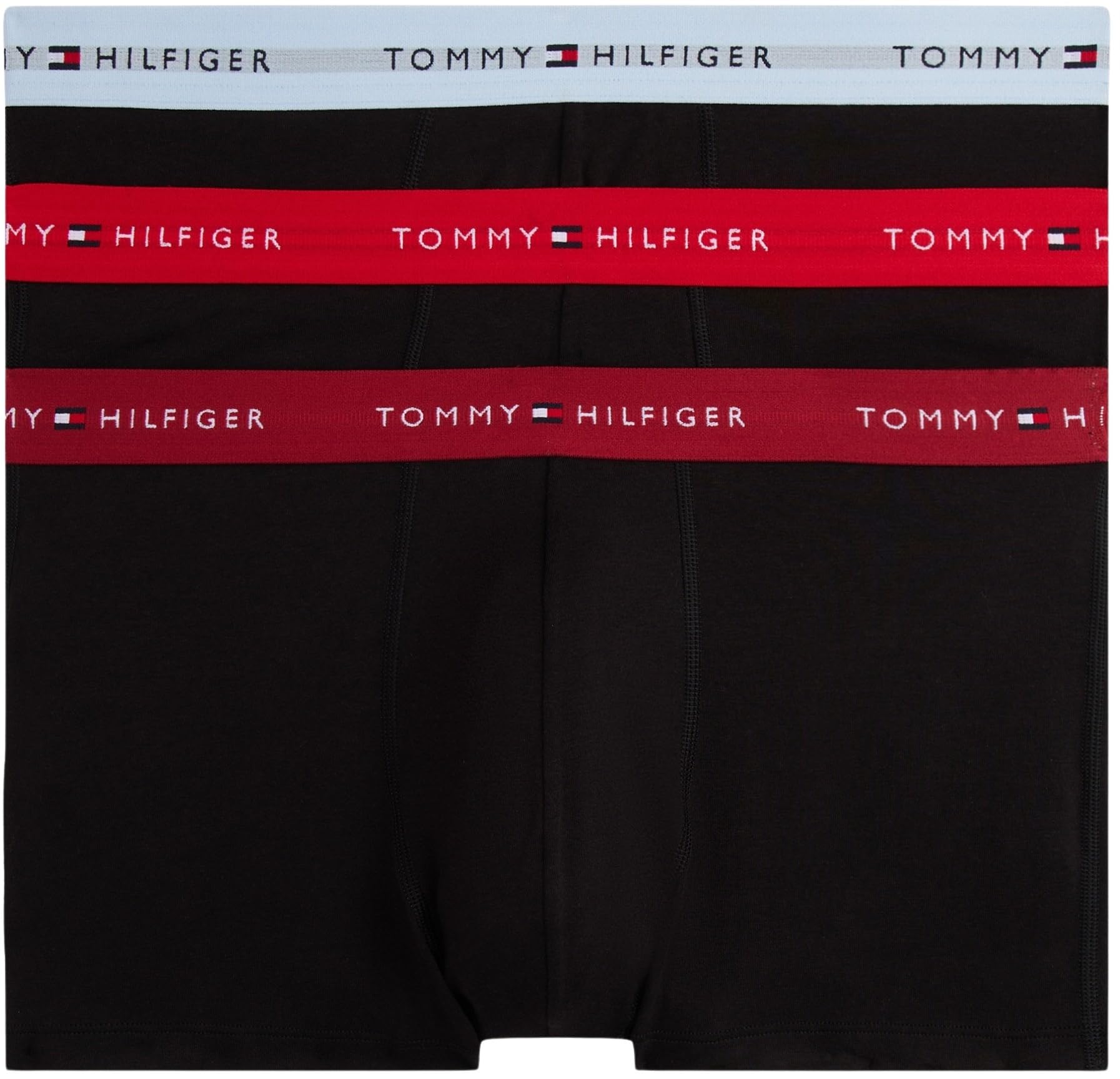 Tommy Hilfiger Men’s 3 Pack Trunks with Logo Waistband, Multicolor (Prim Red/Reg Red/Vess Blu), S
