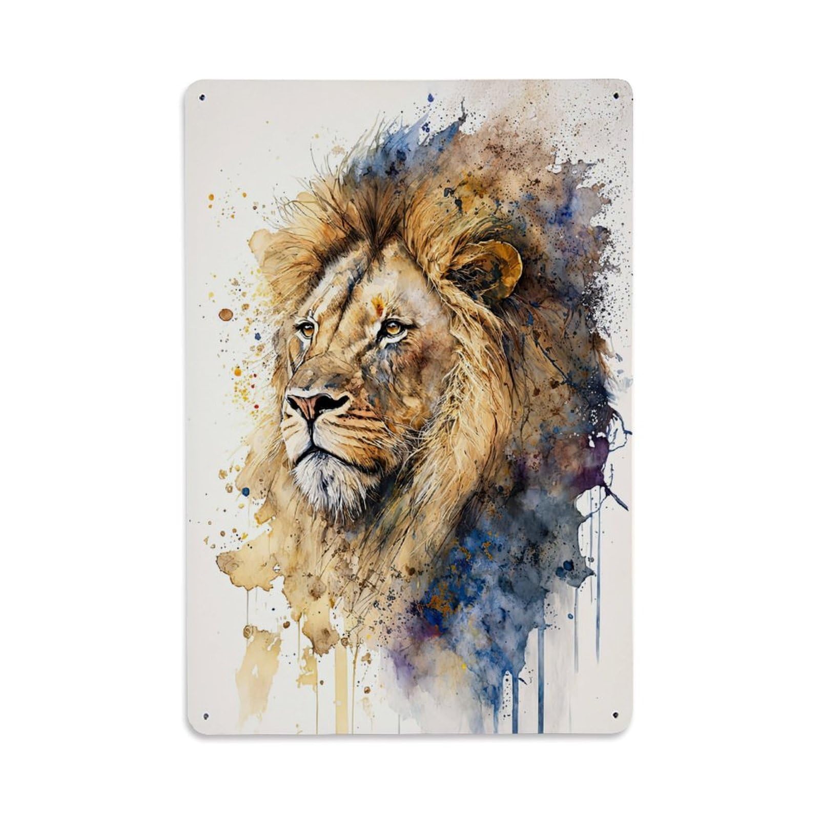 African Savannah Lion Watercolor Wildlife Vintage Nature Study Metal Tin Sign Plaque Wall Decor for Cafe, Man Cave, Club Bar, Office, Home Garden Round Metal Poster 8x12Inch