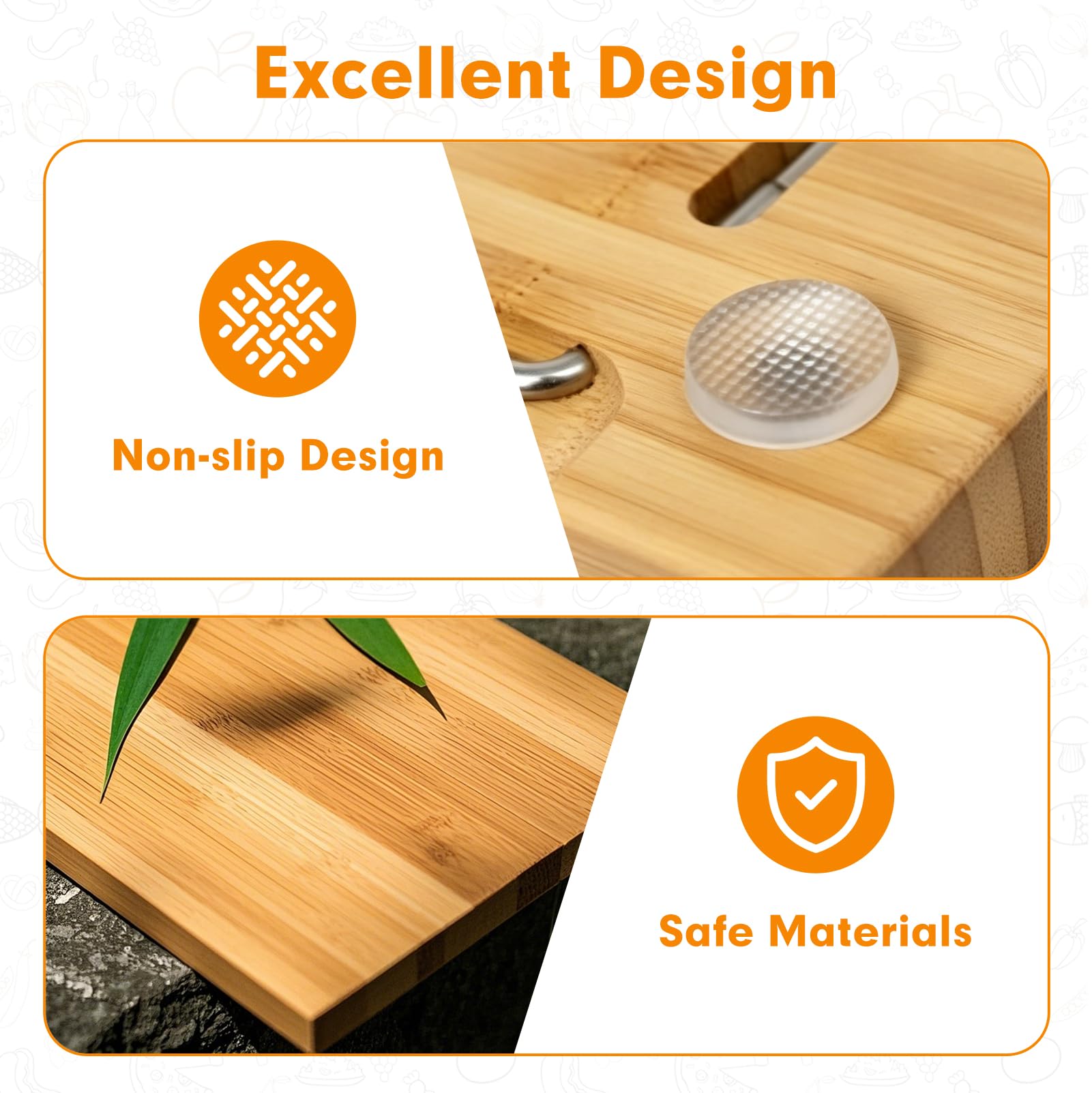 Tabla De Cortar De Madera Con Bandeja Colectora,Tabla Cortar Multifunción | De Bambú Con 5 Bandejas De Acero Inoxidable Y Soporte Para Tableta, 43 x 28 cm, Antideslizante Y Respetuosa Con Los