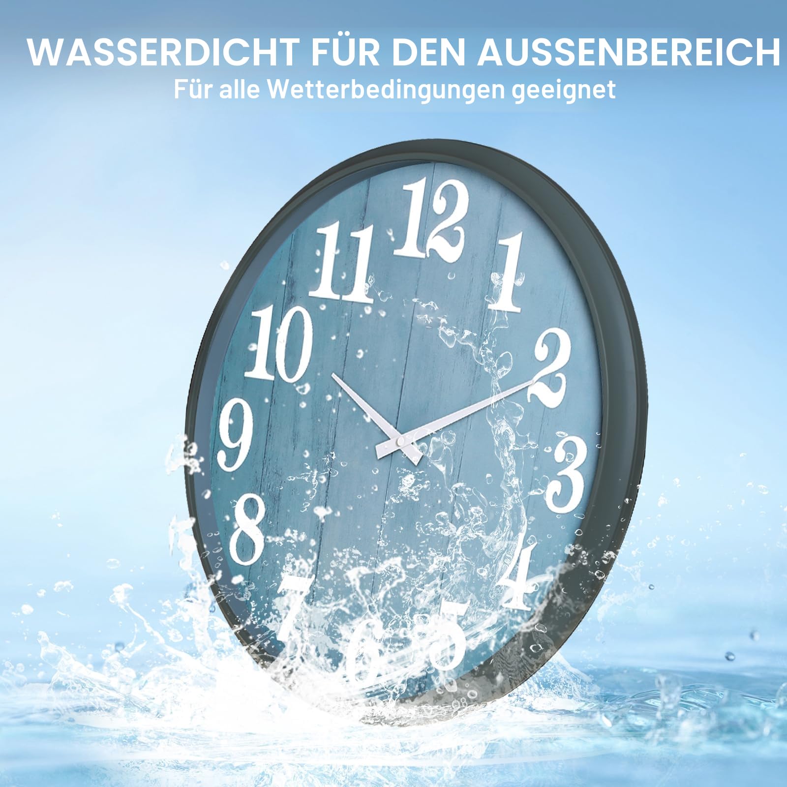eYotto 18inch Gartenuhr für den Außenbereich, wasserdicht, 46 cm leise übergroße Wanduhr, batteriebetrieben, für Terrasse, Pool, Wohnzimmer, Büro, dekorativ (modern)