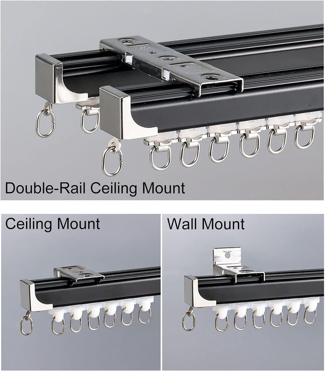 Aluminum Curtain Track with 3-Way Mount for Room Divider, Dressing Room, Shower (1-12m, 40kg Load)(2m/6.5ft)