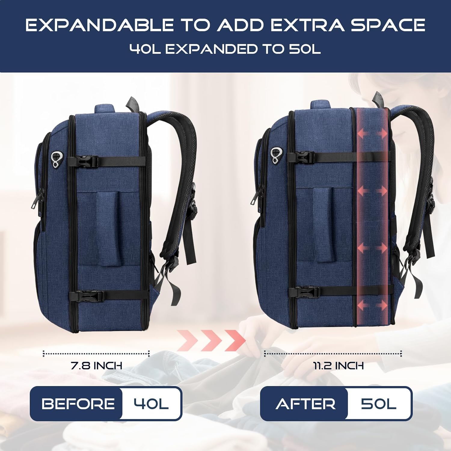 Travel Backpack for Men, Expanable Carry on Luggage Backpack, TSA 17.3 inch Laptop Bag Flight Approved, Lightweight Business Luggage Bag, Travel Gifts for Men Women, Blue