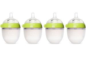 Four Pack Glass Bottles with Green Lids - Reusable, Perfect for Cold...