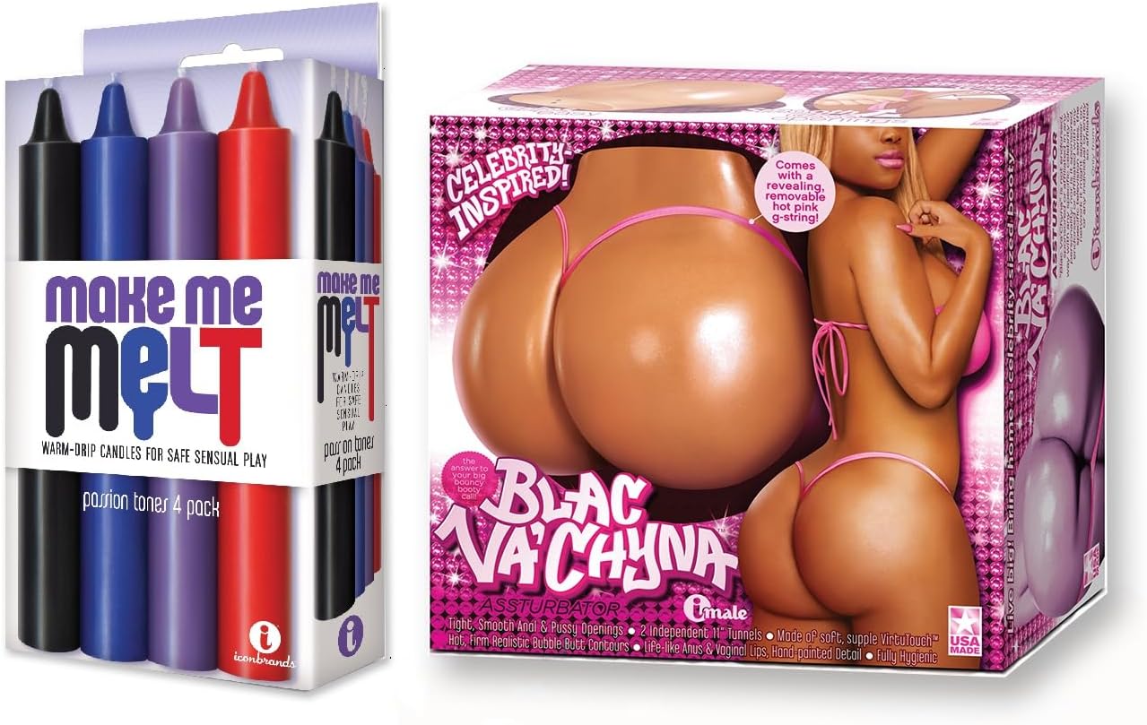 Sex Toy Couples kit of Make Me Melt Sensual Warm-Drip Candles, 4 Pack, Passion Tones and Icon Brands The Blac VaChyna Assturbator