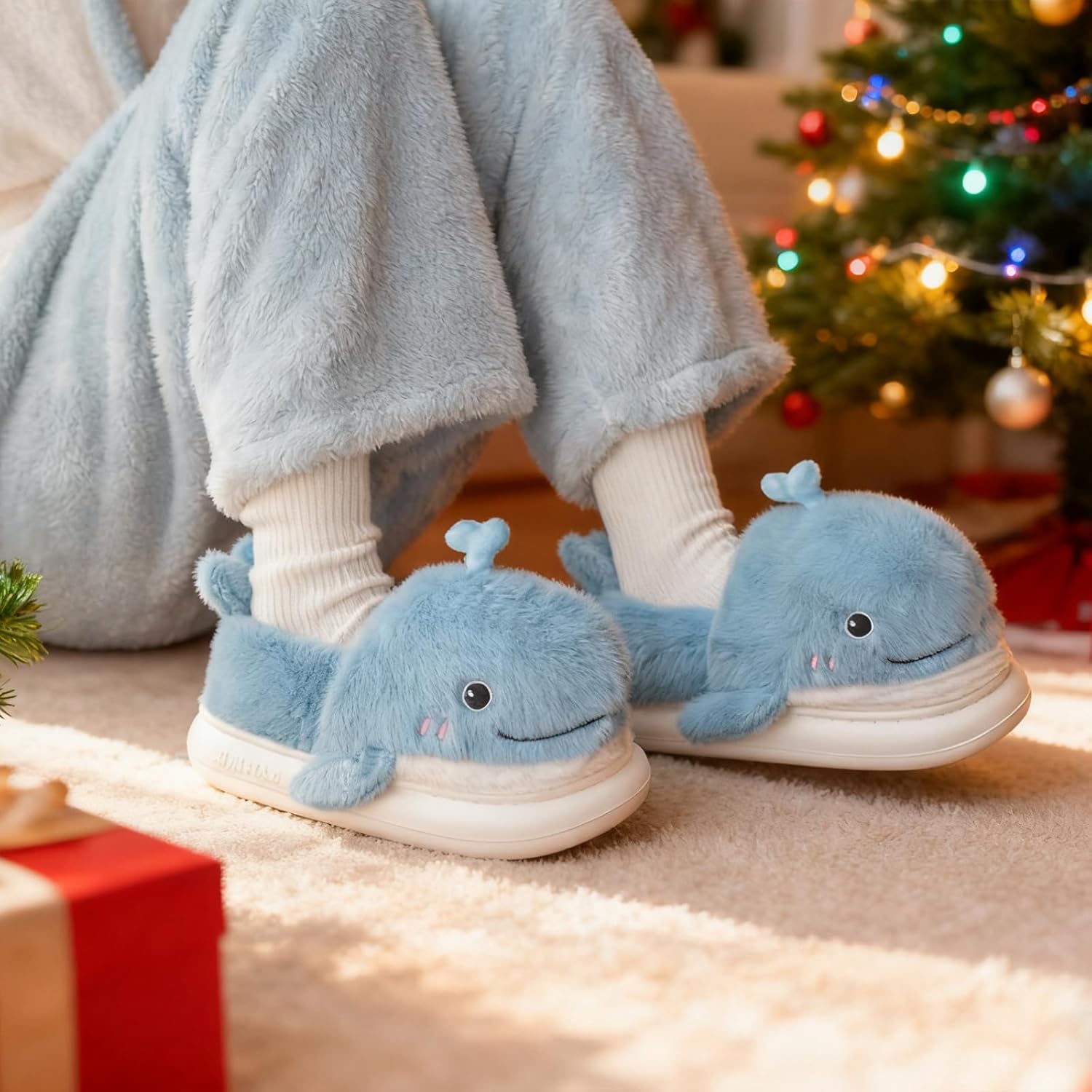 XIXITIAO Cute Animal Slippers,Fuzzy Cartoon Kawaii Whale Slippers,Plush House Shoesfor Women Men Indoor Fluffy Winter Slides - Image 2
