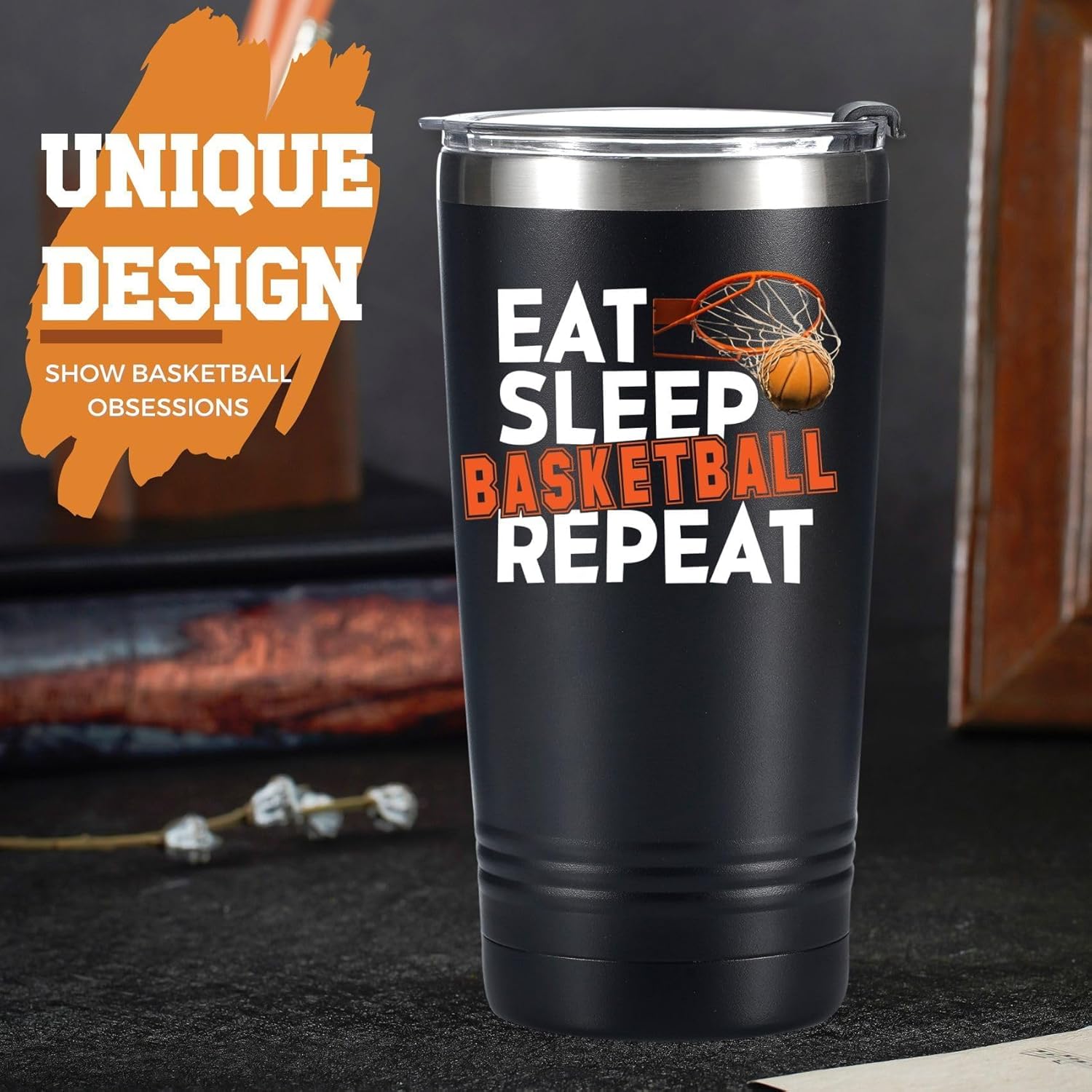 Onebttl Basketball Lovers Gifts for Coach, Men, Dad on Birthday Christmas - 20oz Stainless Steel Tumbler, Eat Sleep Basketball Repeat - Image 2