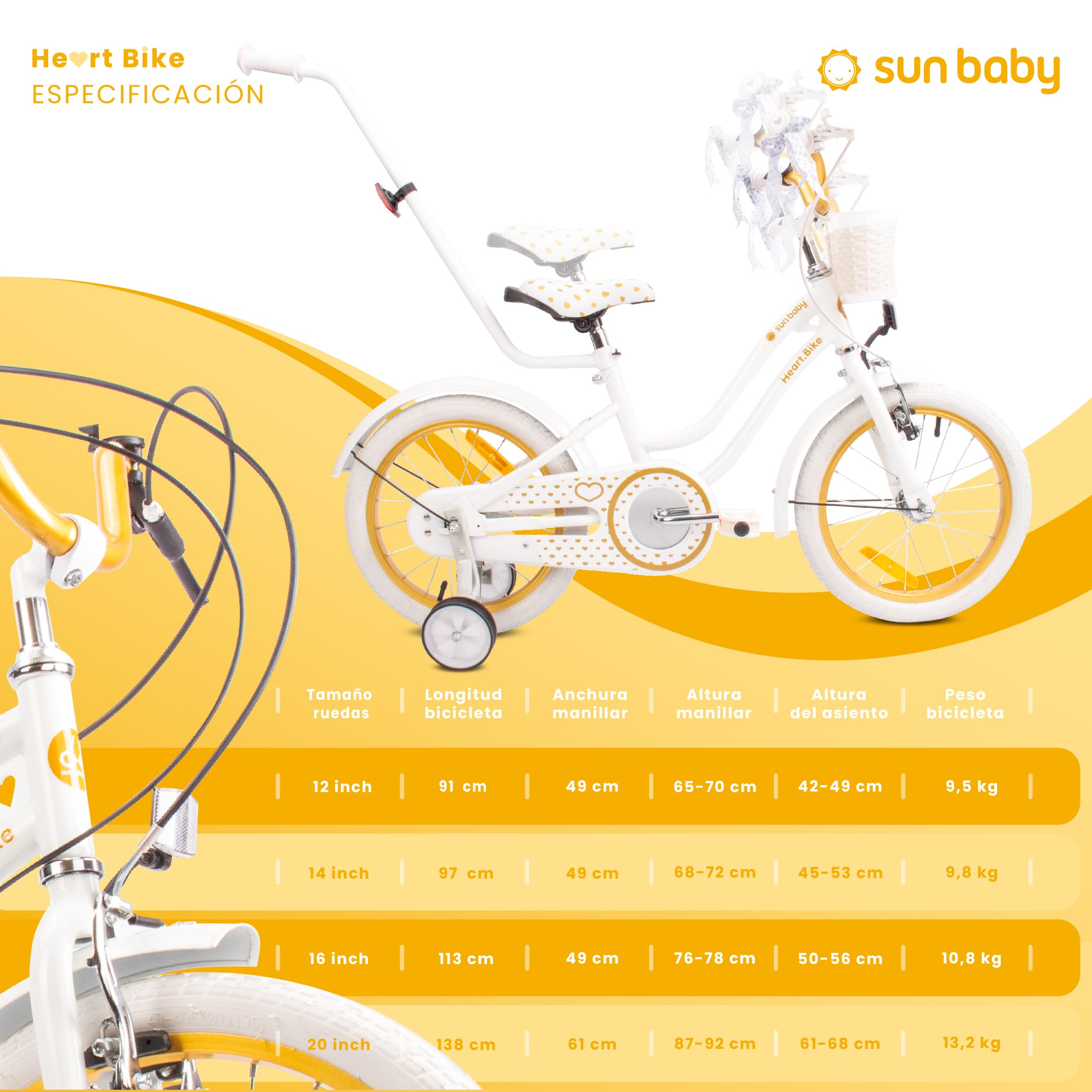 Bicicleta para niñas Heart Bike, tamaño de Rueda 20 Pulgadas, de 6 a 10 años, de 6 velocidades Shimano, de Altura Ajustable