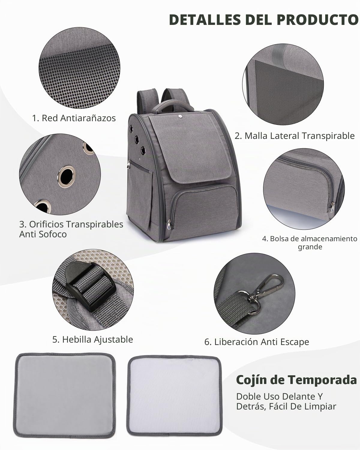 PETCUTE Transportin Gato Mochila Perro Pequeños Bolsa para Transportar Gatos Transpirable Viaje Mochila para Llevar Perros Gato Gris