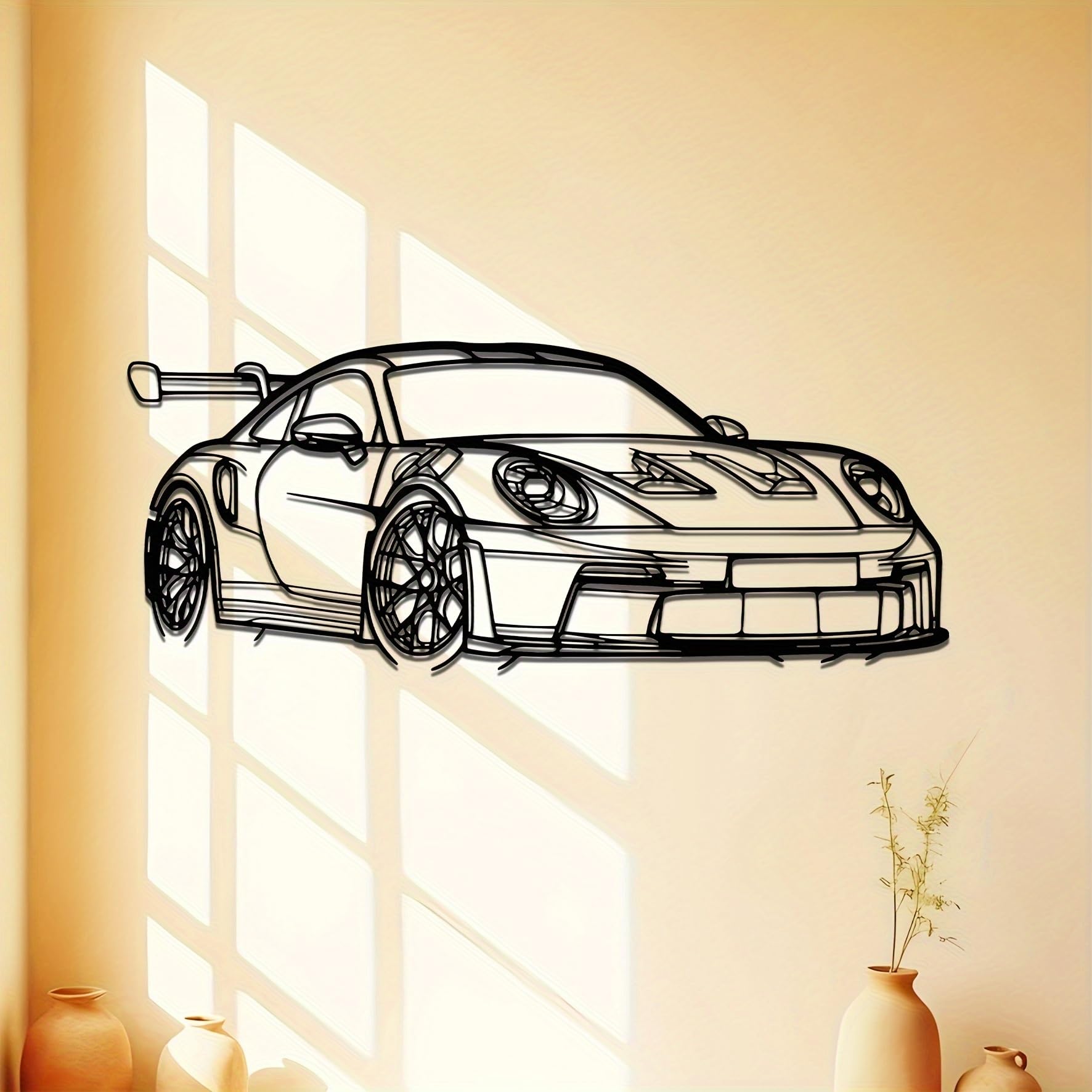 PVYGDXYI Arte de pared de metal para coche, silueta de coche deportivo, escultura moderna de vehículo de hierro, decoración de pared de contorno de coche de carreras, decoración contemporánea única