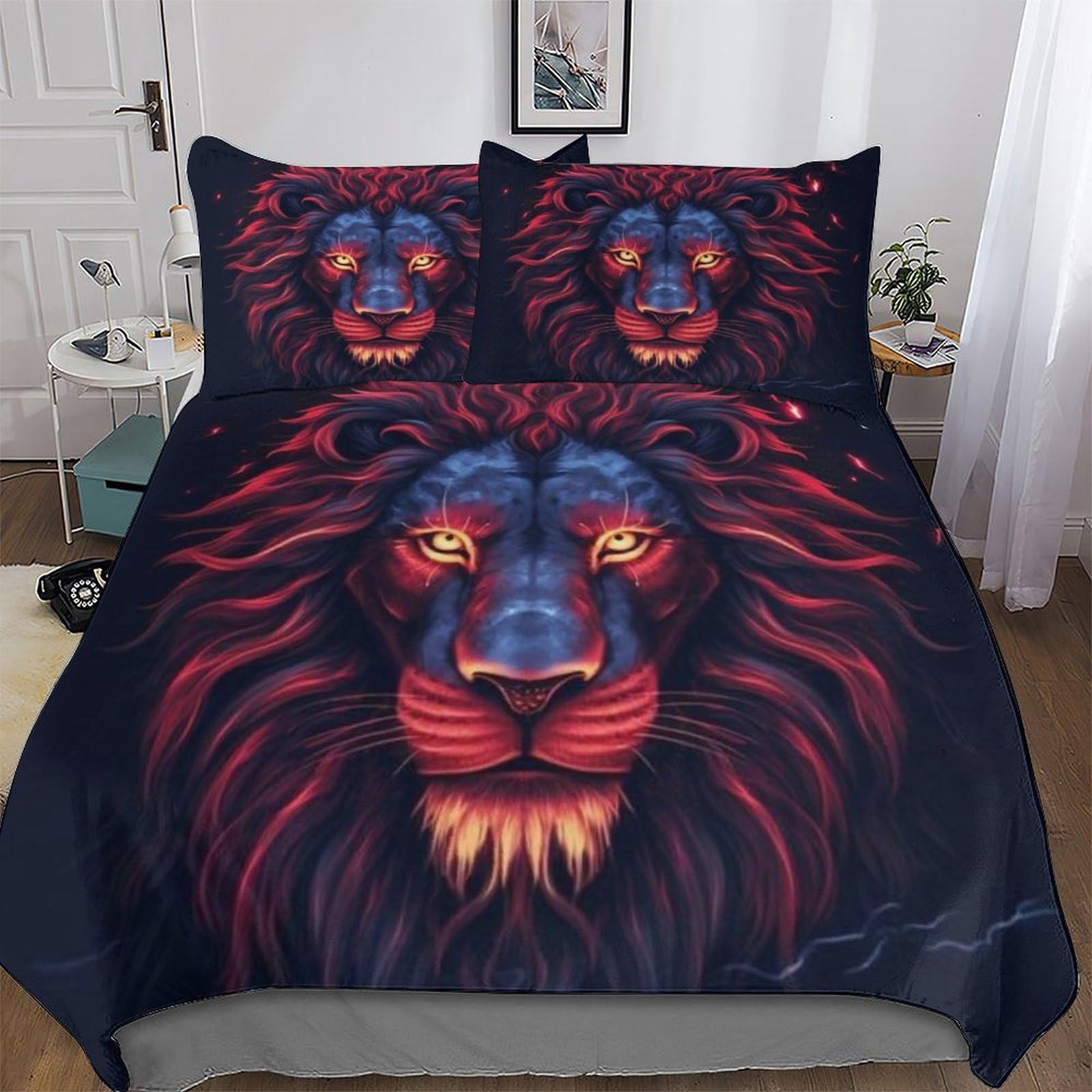 Housse de couette lion 200x200 cm avec ses taies en microfibre coton