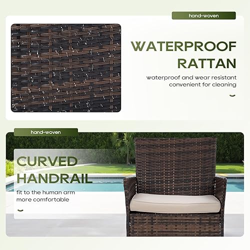 Vista 75 de FDW - Juego de muebles de mimbre de 3 piezas, sillas de ratán modernas con mesa auxiliar, resistentes a la intemperie, para exterior, patio, porche
