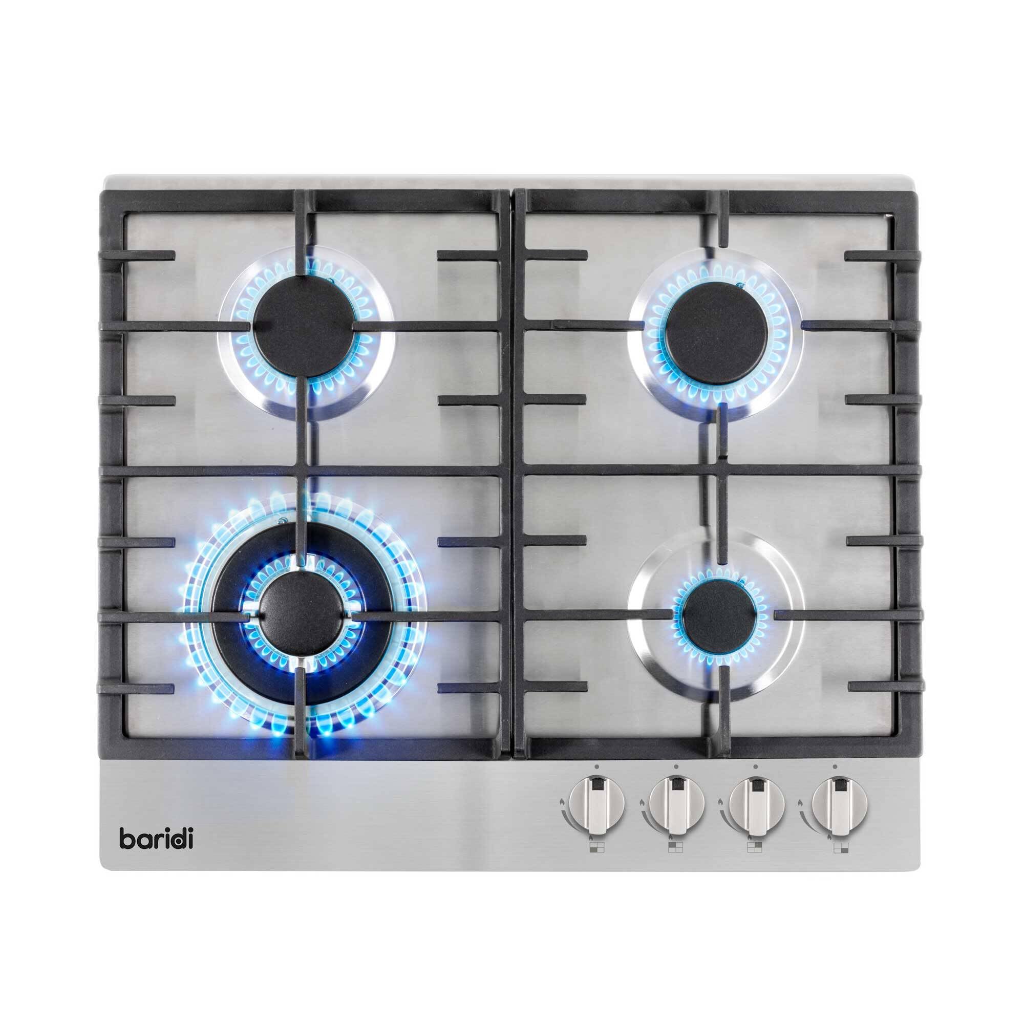 Baridi 70cm Gas on Glass Hob with 5 Burners, Cast Iron Pan Supports and Auto Ignition, 11kW, Black Glass - DH228 — view 10