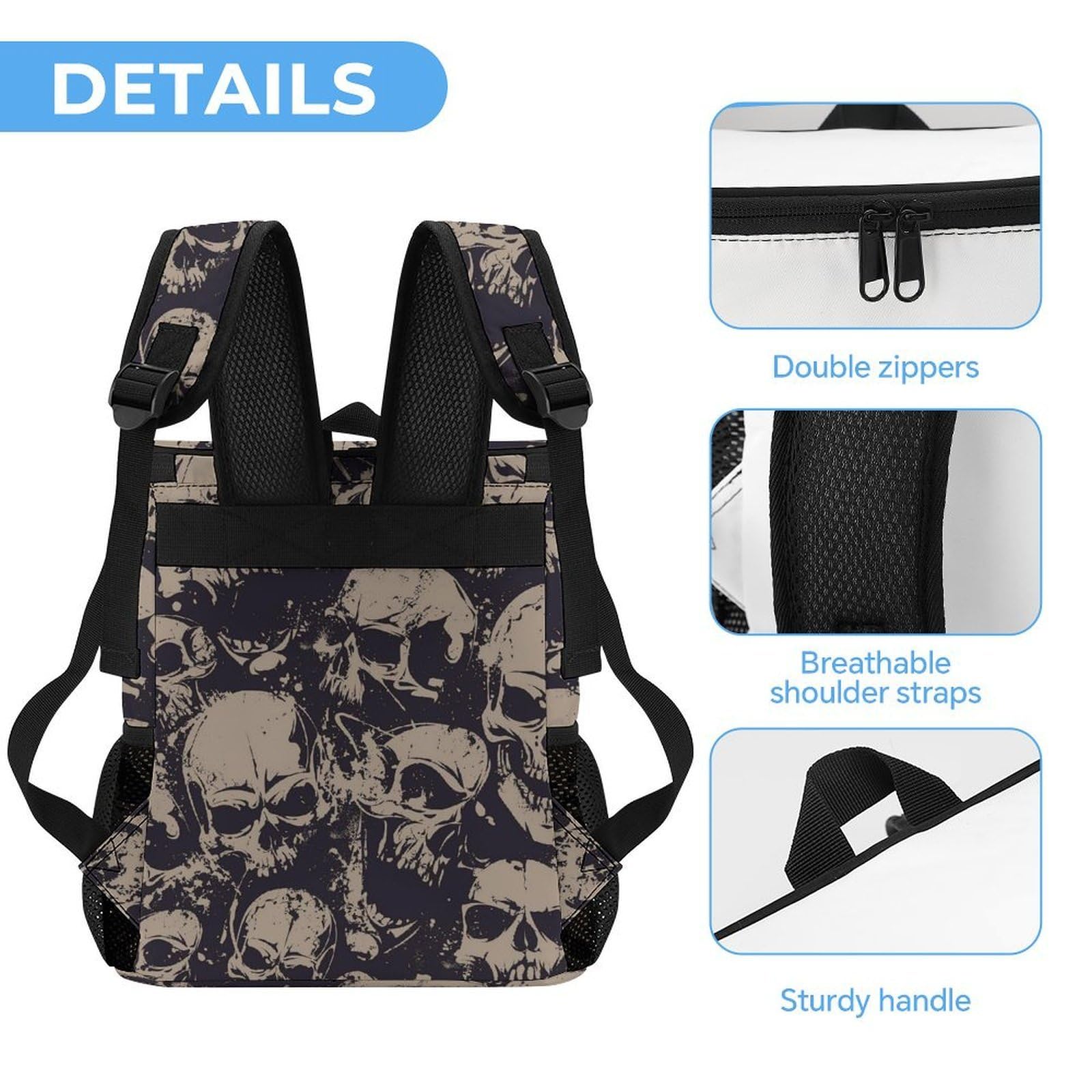 Many Skulls Get Together Sac à dos isotherme étanche en polyester sergé robuste avec sangles rembourrées réglables pour pique-nique, camping, activités de plein air