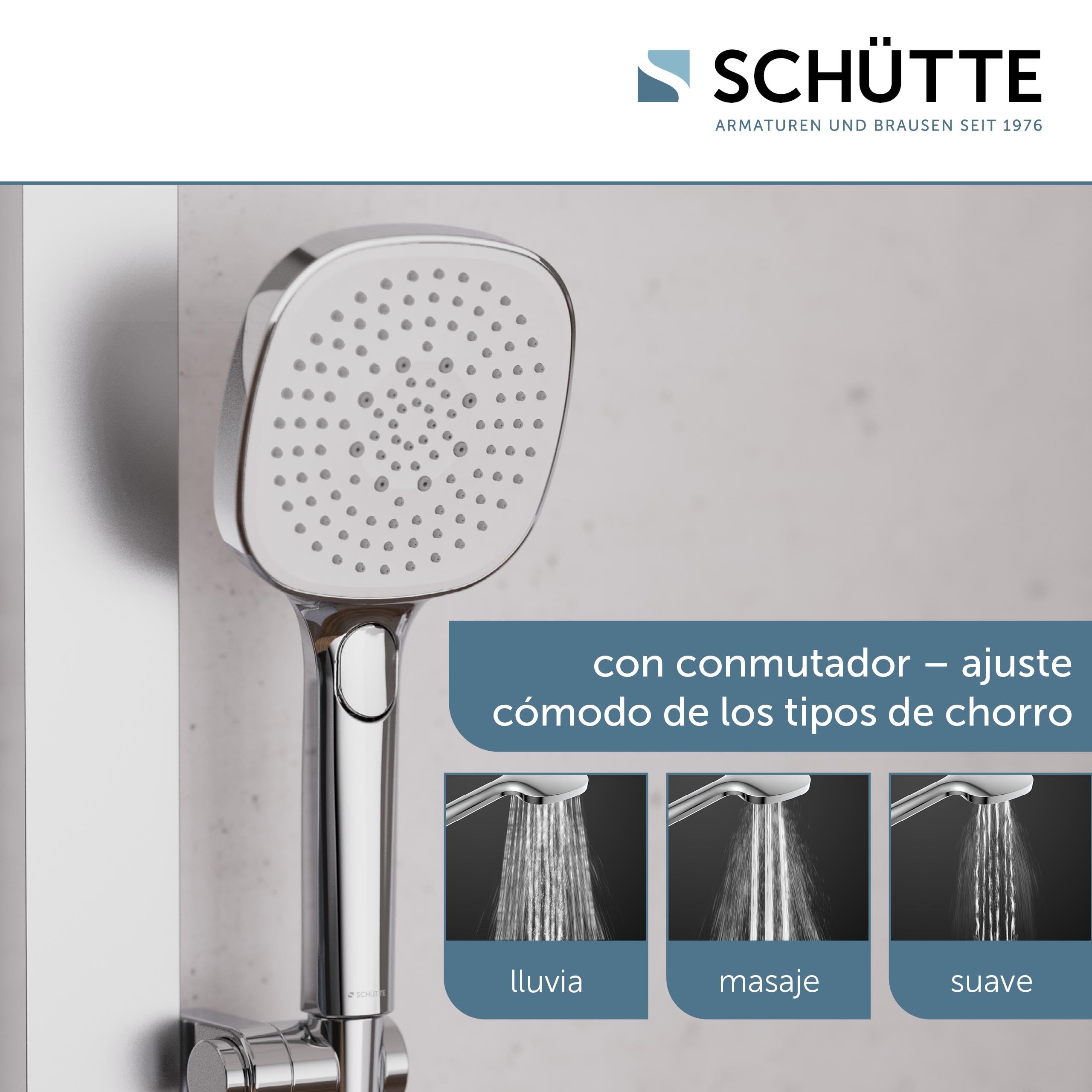 SCHÜTTE 60685 LA Palma - Sistema de ducha con ducha de lluvia y columna de ducha, 36 x 24 cm, cabezal de ducha de acero inoxidable, juego de ducha sin grifo, barra de ducha con alcachofa y alcachofa