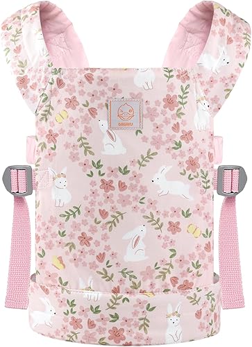 GAGAKU Portabebés para niñas pequeñas, Eslinga portabebés de juguete para niños, accesorios de muñecas Reborn - Rosa - Conejo rosado