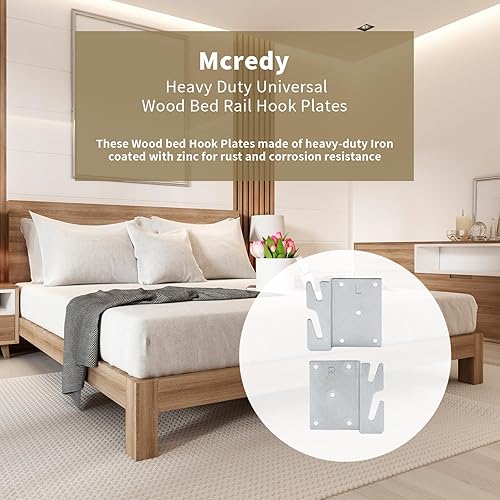Miniatura 7 de Mcredy 4 placas de gancho universales de madera resistentes para soporte de marco, cabecero, estribo, piezas de repuesto, tornillos incluidos