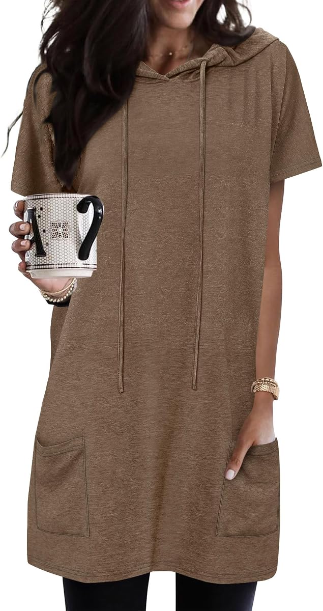 KISSMODA Vestido ligero para mujer con capucha, jerseys cortos de verano con bolsillos, túnica larga, Top para polainas