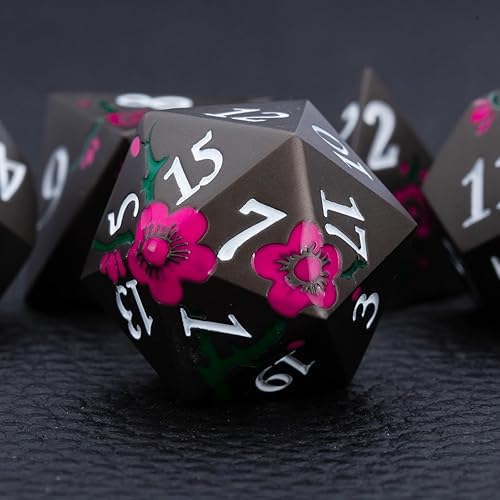 Miniatura 2 de DND - Juego de dados Dungeons and Dragons D20, dados de rayas metálicas con funda de regalo, juegos de dados poliédricos para juegos de mesa, dados