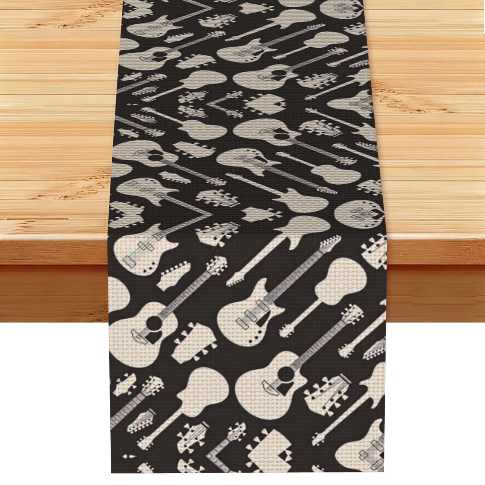 Guitar pattern Printed Dining Table Runner 13x72 Inch, Non-Fading Decor for Kitchen Dresser Fireplace Mantel