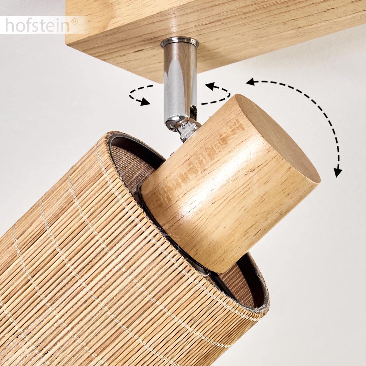 Plafoniera Kinnared, lampada da soffitto moderna in legno/metallo/bambù nei colori naturali/cromati/marrone, lampada a 4 luci dal design scandinavo con faretti regolabili, 4 x E14, senza lampadine