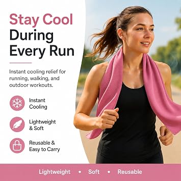 Large Cooling Towel for Neck, Instant Cool Ice Towel - Rose Pink | Quick-dry microfiber cooling towel in multiple colors; wet, wring and snap for gym, running, golf, travel and hot weather.