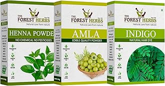 Forest Herbs 100% Organic Henna, Indigo, Amla Powder For Hair Black Combo Each 100Gms
